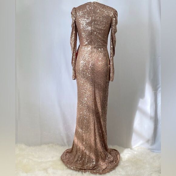 Mac Duggal Sequined Puff-Sleeve Sheath Gown size 2 - Picture 6 of 10